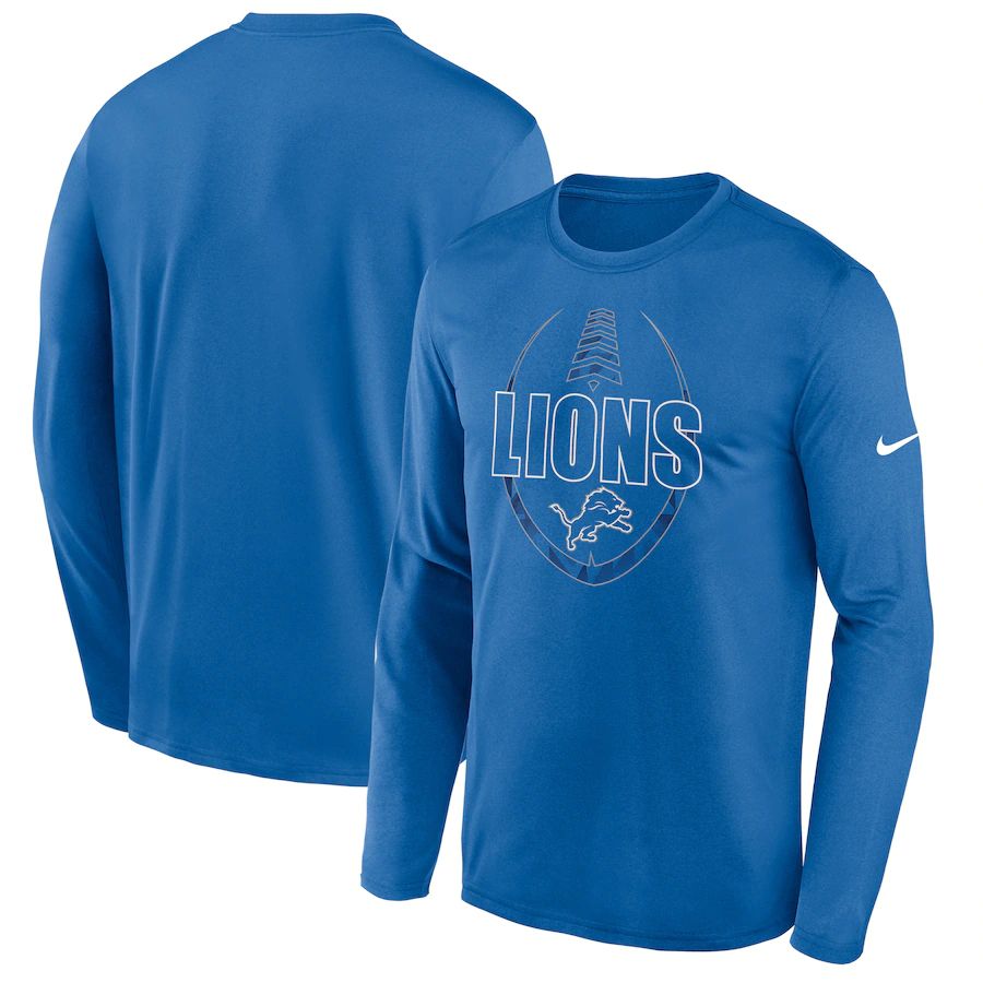 Men Detroit Lions Blue Nike Icon Legend Performance Long Sleeve T-Shirt.